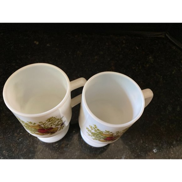 White Milk Glass Pedestal Mugs with Vegetable Design 5 1/2" - Picture 7 of 8